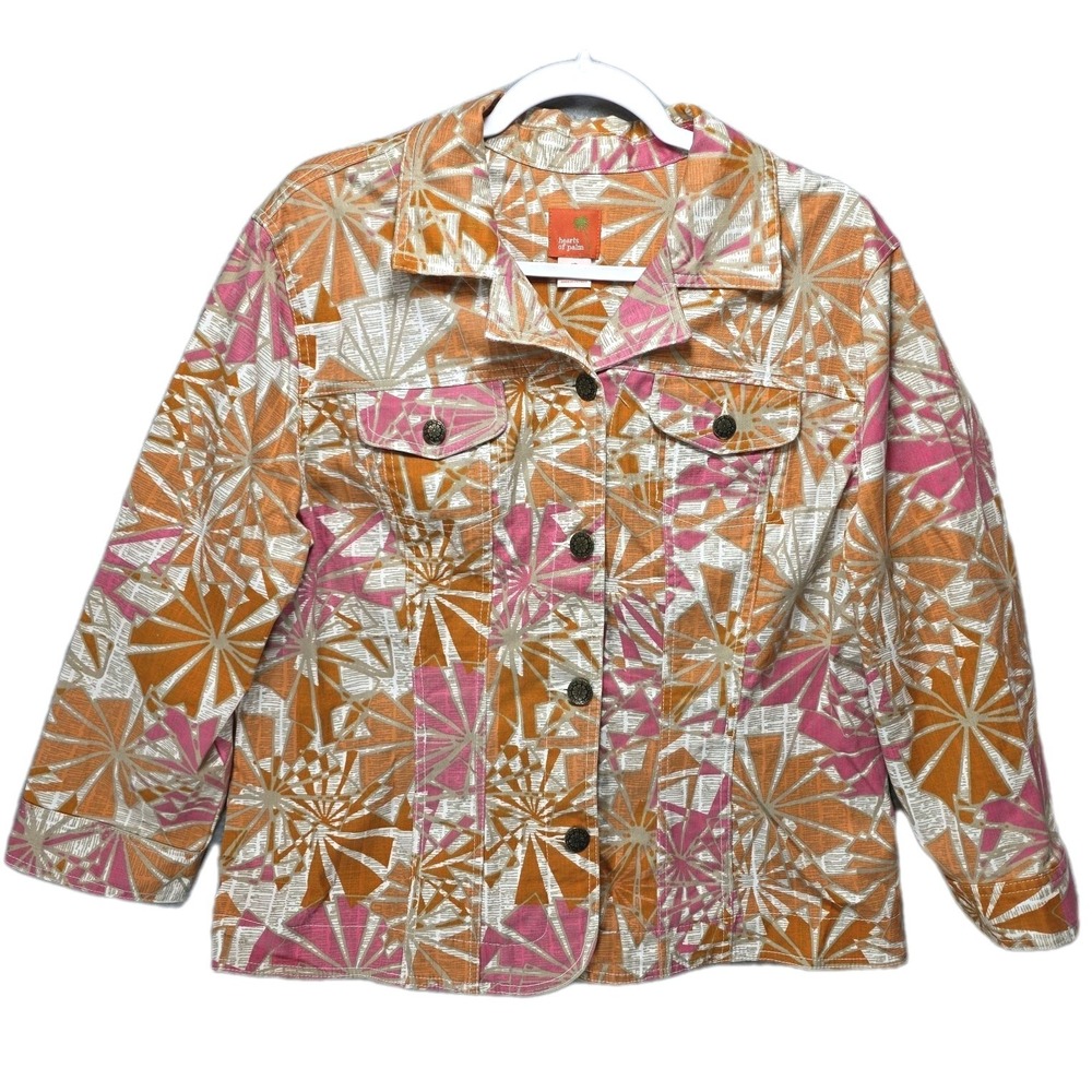 Hearts of Palm Trucker Jacket Womens 18 Boho Retro Y2K Colorful Mixed‎ Print